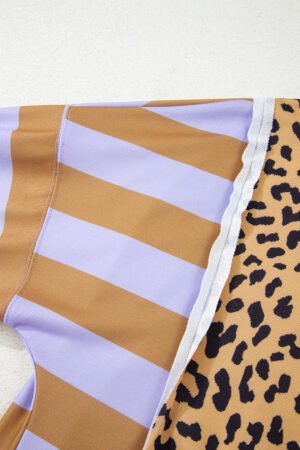 Purple Leopard Striped Patchwork Plus Size Loose Sweatshirt - Image 9