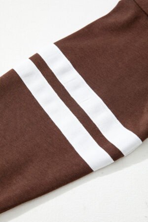 Coffee Varsity Striped Detail Drop Shoulder Oversized Sweatshirt - Image 8