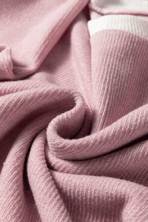 Light Pink Contrast Color Trim Knit Drop Shoulder Loose Top - Image 10