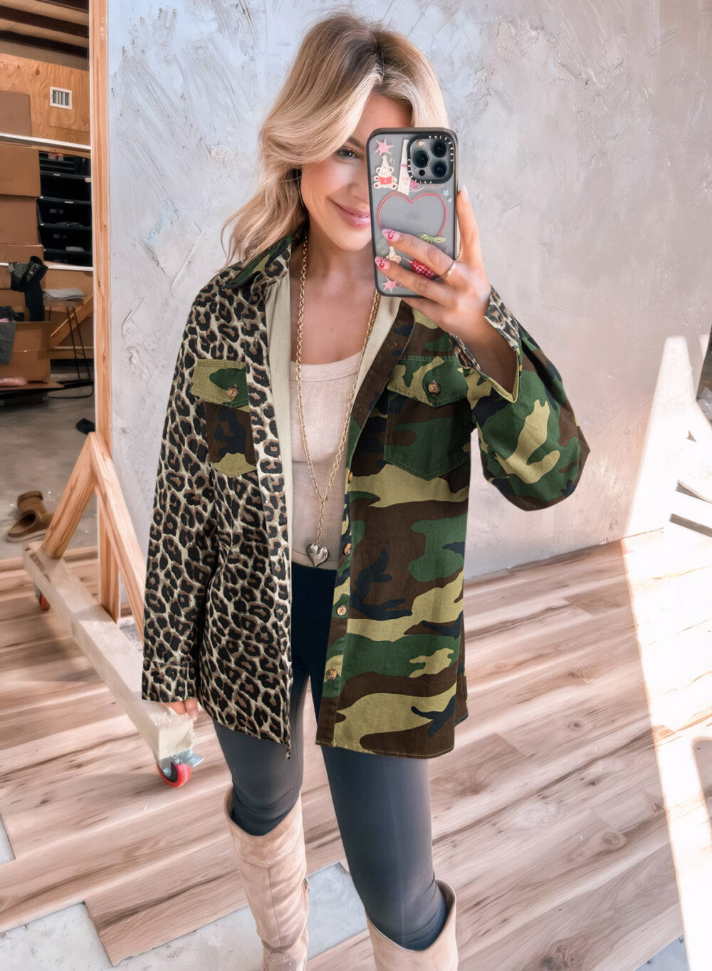 Brown Leopard Camo Patchwork Oversize Shacket