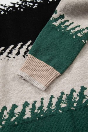 Black Stylish Color Block Pattern Drop Shoulder Sweater - Image 9