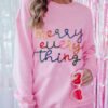 Peach Blossom Merry Every Thing Tinsel Slogan Sweatshirt