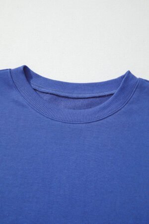 Sky Blue Varsity Striped Detail Drop Shoulder Oversized Sweatshirt - Image 4