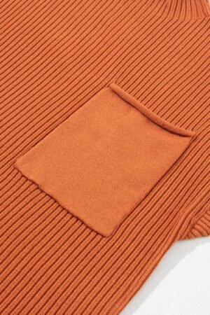 Gold Flame Patch Pocket Ribbed Knit Short Sleeve Sweater - Image 8