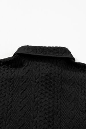 Black Cable Texture Puff Sleeve Loose Shacket - Image 8