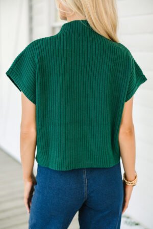 Alternative view of Blackish Green Patch Pocket Ribbed Knit Short Sleeve Sweater