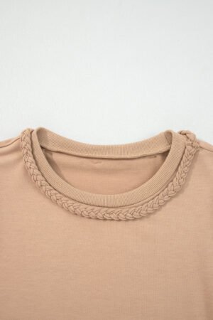 Light French Beige Braided Trim Puff Sleeve Dress - Image 7