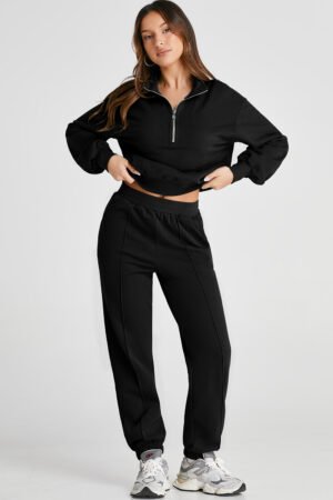 Black Half Zip up Pullover Active Top and Joggers Set - Image 7