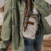 Smoke Green Patched Pocket Collared Button Front Boyfriend Denim Jacket
