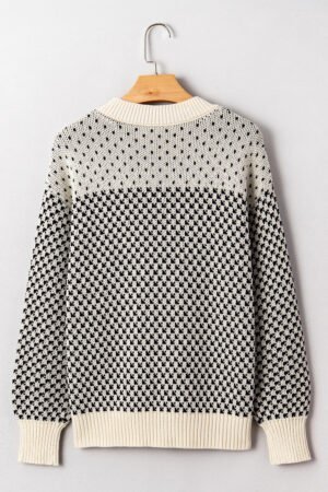 Black Contrast Color Pattern Lantern Sleeve Sweater - Image 5