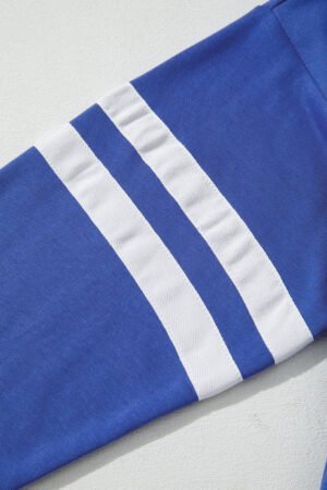 Sky Blue Varsity Striped Detail Drop Shoulder Oversized Sweatshirt - Image 5