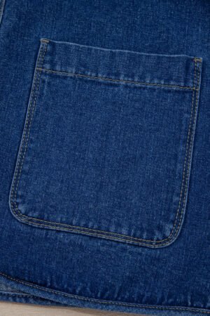 Sail Blue Vintage Fastening Big Patched Pockets Straight Cut Deep Wash Denim Jacket - Image 9