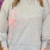 Light Grey Plus Size Thread Embroidered Drop Shoulder Round Neck Sweatshirt