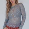 Ashleigh Blue Sheer Floral Lace Long Sleeve Slim Fit Top