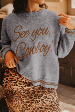 Light Grey See You Cowboy Embroidered Western Graphic Sweater - Image 4