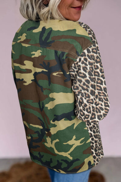 Brown Leopard Camo Patchwork Oversize Shacket