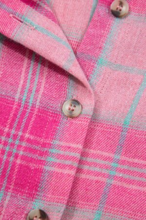 Sachet Pink Plaid Print Rounded Hem Long Sleeve Shirt with Pockets - Image 7