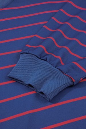 Blue Stripe Stylish Overlap Detail Drop Shoulder Pullover Sweatshirt - Image 7