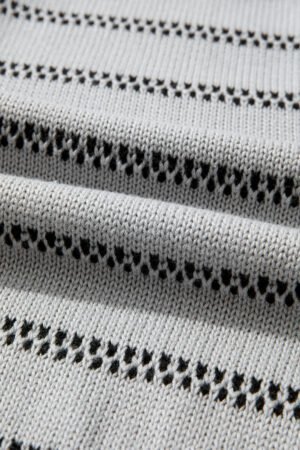 Gray Stripe Button Front Ribbed Trim Short Cardigan - Image 6