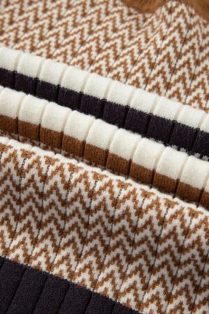 Brown Stripe Stylish Pattern Knitted Ribbed Trim Slim Sweater - Image 14