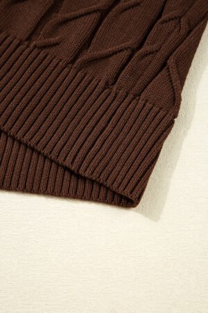 Dark Brown Cable Texture Crew Neck Short Sleeve Sweater Top - Image 9