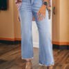 Beau Blue Mineral Wash Raw Hem High Waist Flared Jeans