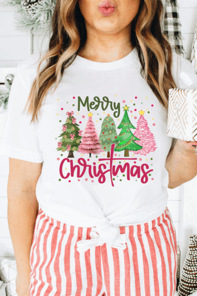 White Merry Christmas Holiday Vibe Graphic Crewneck T Shirt