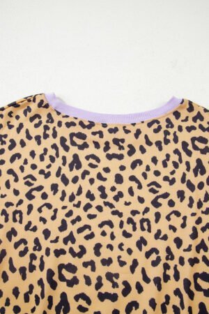 Purple Leopard Striped Patchwork Plus Size Loose Sweatshirt - Image 6