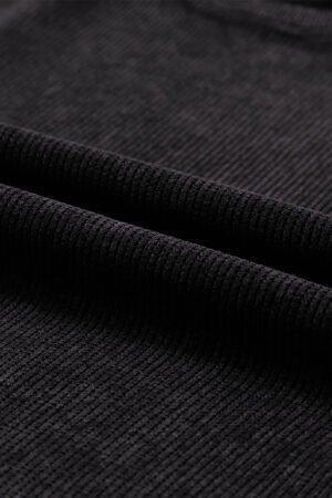 Black Solid Ribbed Knit Round Neck Pullover Sweatshirt - Image 5