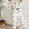White Bows Print Two Piece Sleepwear