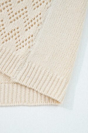 Smoke Gray Solid Color Hollowed Knit Open Front Cardigan Sweater - Image 8