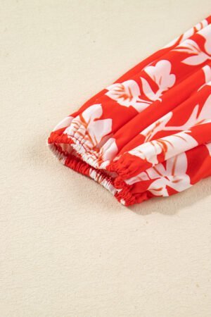 Red Plus Size Floral Print Loose Button Up Shirt - Image 7