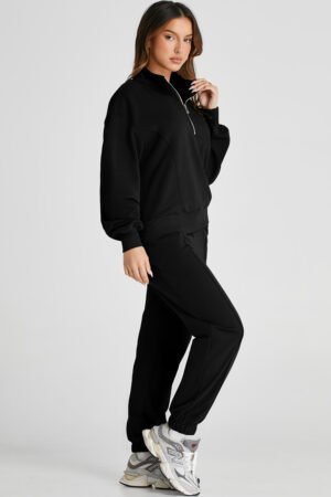 Black Half Zip up Pullover Active Top and Joggers Set - Image 6