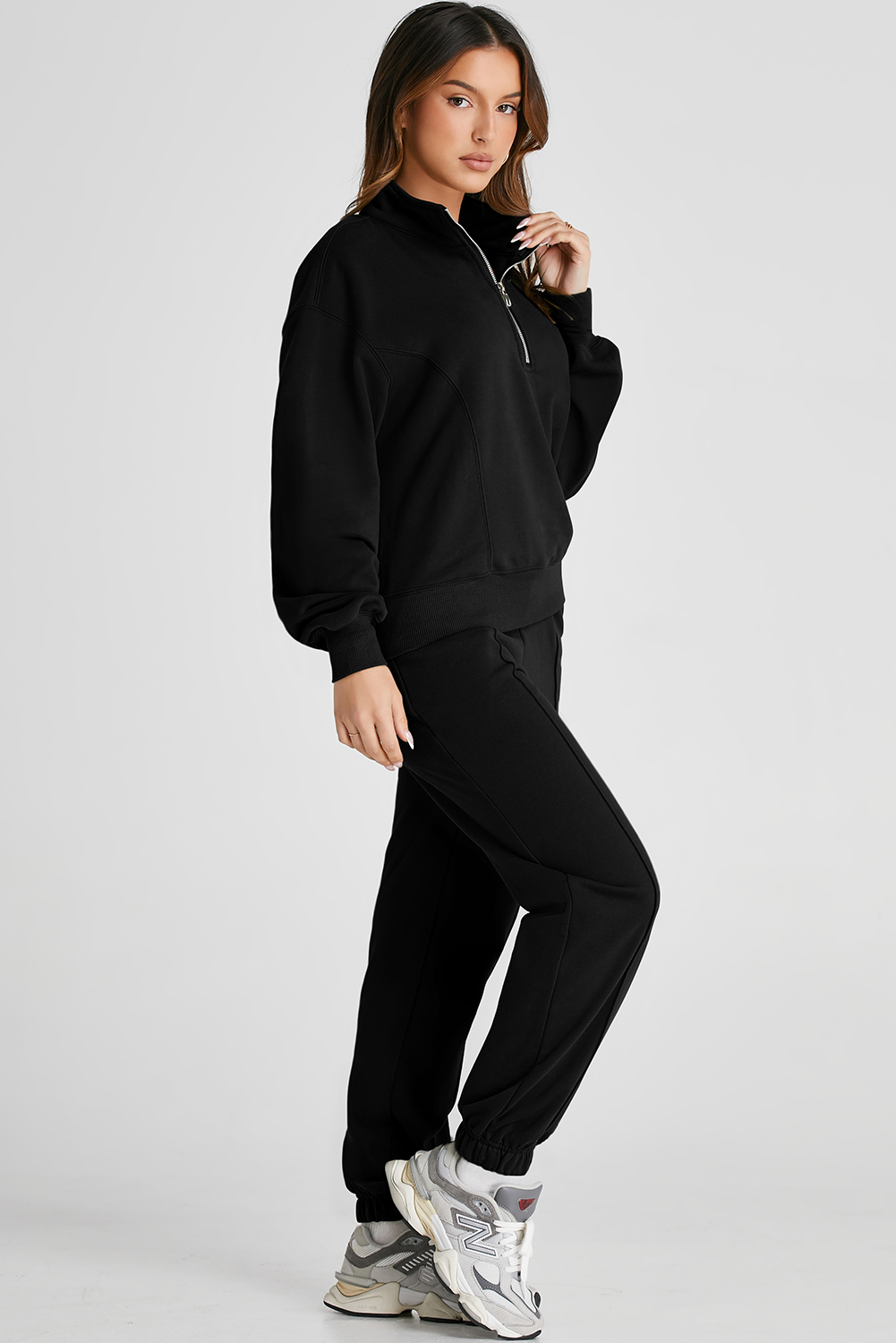 Black Half Zip up Pullover Active Top and Joggers Set Black Half Zip up Pullover Active Top and Joggers Set