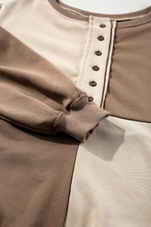 Parchment Colorblock Henley High Low Oversize Sweatshirt - Image 7