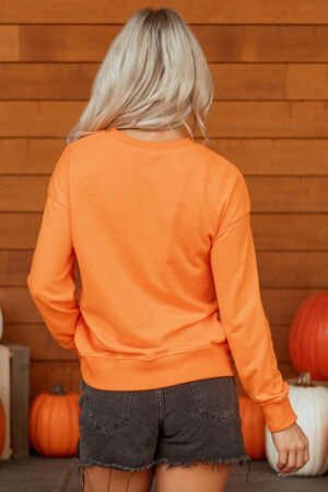 Alternative view of Grapefruit Orange Spooky Graphic Halloween Crew Neck Holiday Sweatshirt