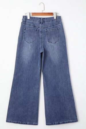 Dirty blue High Waist Button Zip Fly Bell Bottom Jeans - Image 4