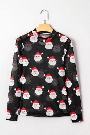 Black Christmas Fashion Print Slim Fit Long Sleeve Top - Image 3