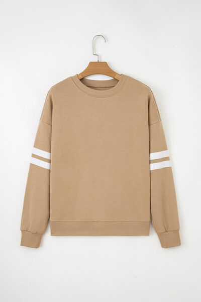 Light French Beige Varsity Striped Detail Drop Shoulder Oversized Sweatshirt