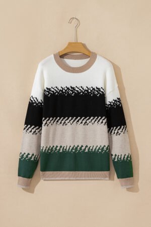 Black Stylish Color Block Pattern Drop Shoulder Sweater - Image 6