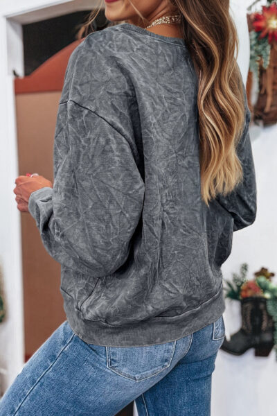 High-rise saved by grace Letter Embroidery Mineral Wash Loose Sweatshirt
