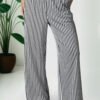 Black Stripe Elastic High Waist Pocketed Loose Pants