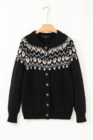 Black Western Fashion Abstract Printed Cardigan Sweater - Image 6