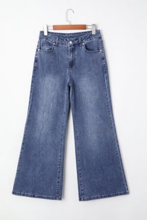 Dirty blue High Waist Button Zip Fly Bell Bottom Jeans - Image 3