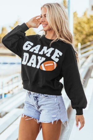 Black GAME DAY Graphic Varsity Pullover Sweatshirt - Image 3