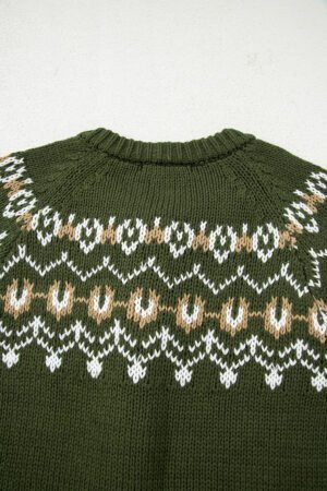 Moss Green Western Fashion Abstract Printed Cardigan Sweater - Image 14