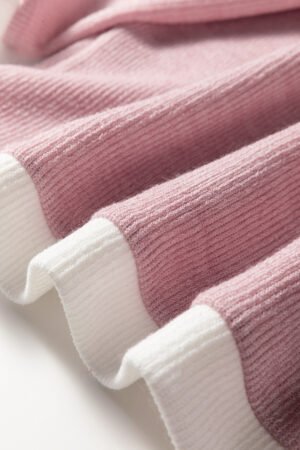 Light Pink Contrast Color Trim Knit Drop Shoulder Loose Top - Image 11