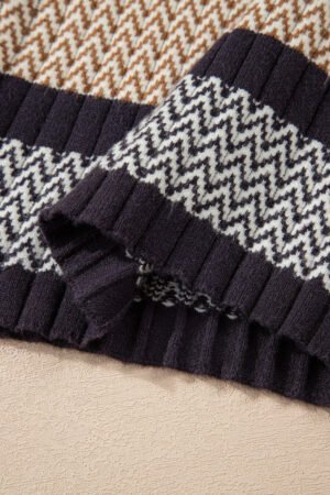 Brown Stripe Stylish Pattern Knitted Ribbed Trim Slim Sweater - Image 11