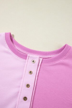 Pink Colorblock Henley High Low Oversize Sweatshirt - Image 7