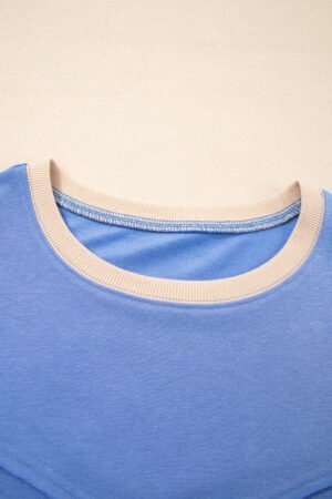 Blue Exposed Seam Floral Mixed Patchwork Relaxed Plus Size Sweatshirt - Image 7